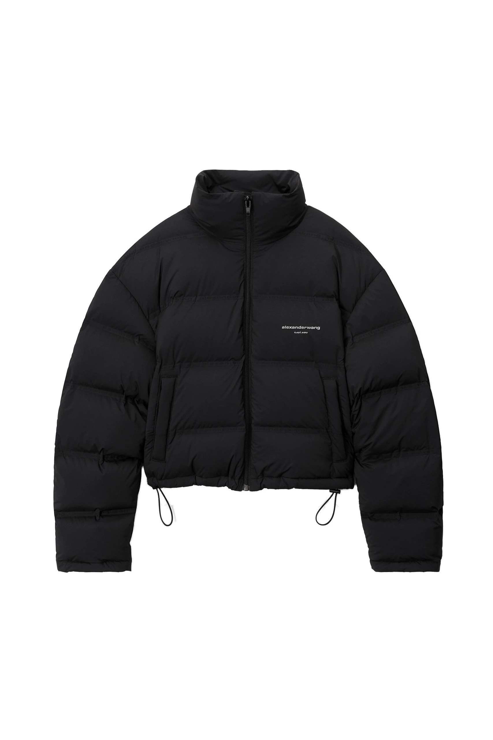 Alexander Wang Jacquard Channel Cropped Puffer with Reflective Logo in Black Alexander Wang Jacquard Channel Cropped Puffer with Reflective Logo in Black | Luxury Shoes