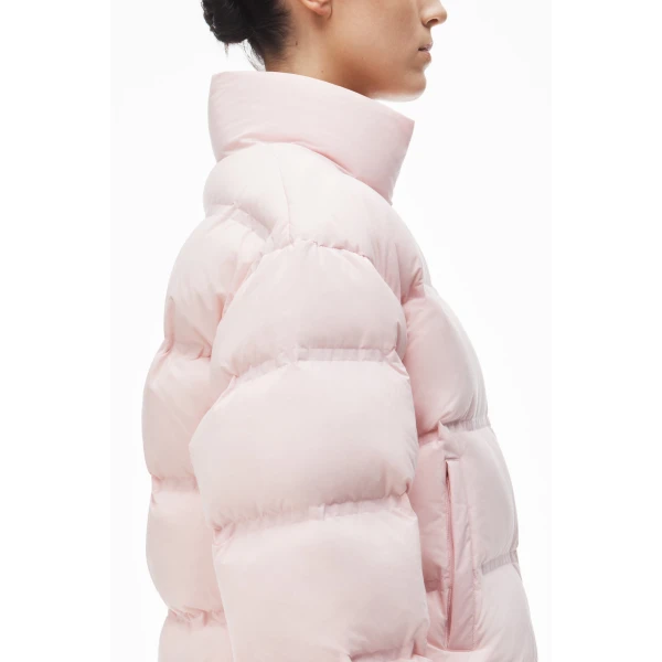 Alexander Wang Jacquard Channel Cropped Puffer with Reflective Logo in Light Pink | Jackets | Luxury Shoes 