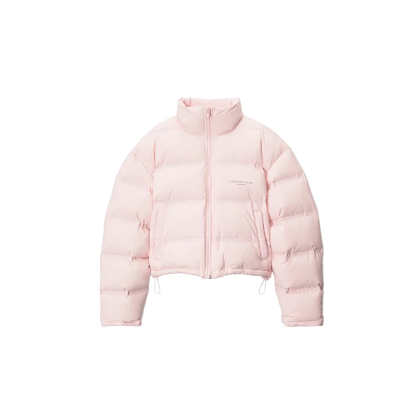 Alexander Wang Jacquard Channel Cropped Puffer with Reflective Logo in Light Pink | Luxury Shoes 