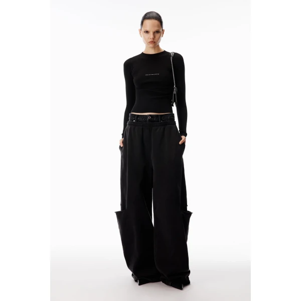 Alexander Wang Jacquard Logo Long Sleeve Crewneck Top in Black | Long Sleeve | Luxury Shoes 