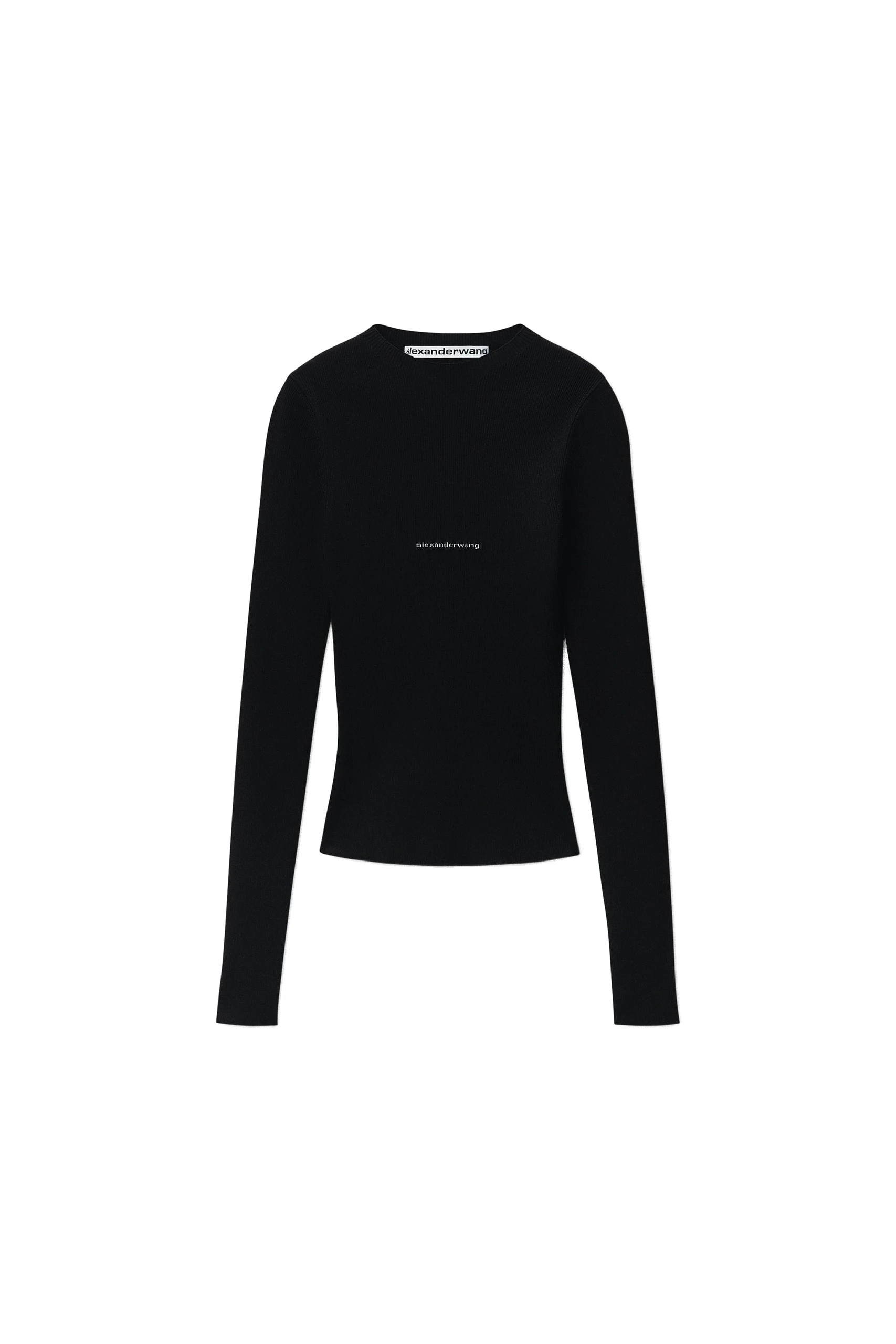 Alexander Wang Jacquard Logo Long Sleeve Crewneck Top in Black Alexander Wang Jacquard Logo Long Sleeve Crewneck Top in Black | Luxury Shoes