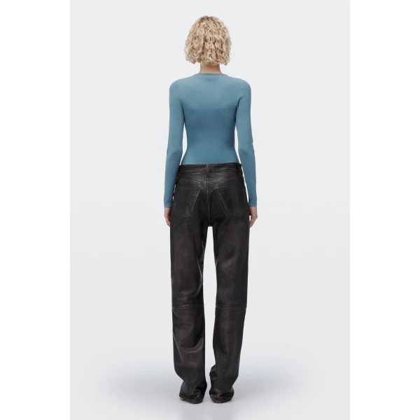 Alexander Wang Jacquard Logo Long Sleeve Crewneck Top in Chambray Blue | Long Sleeve | Luxury Shoes 