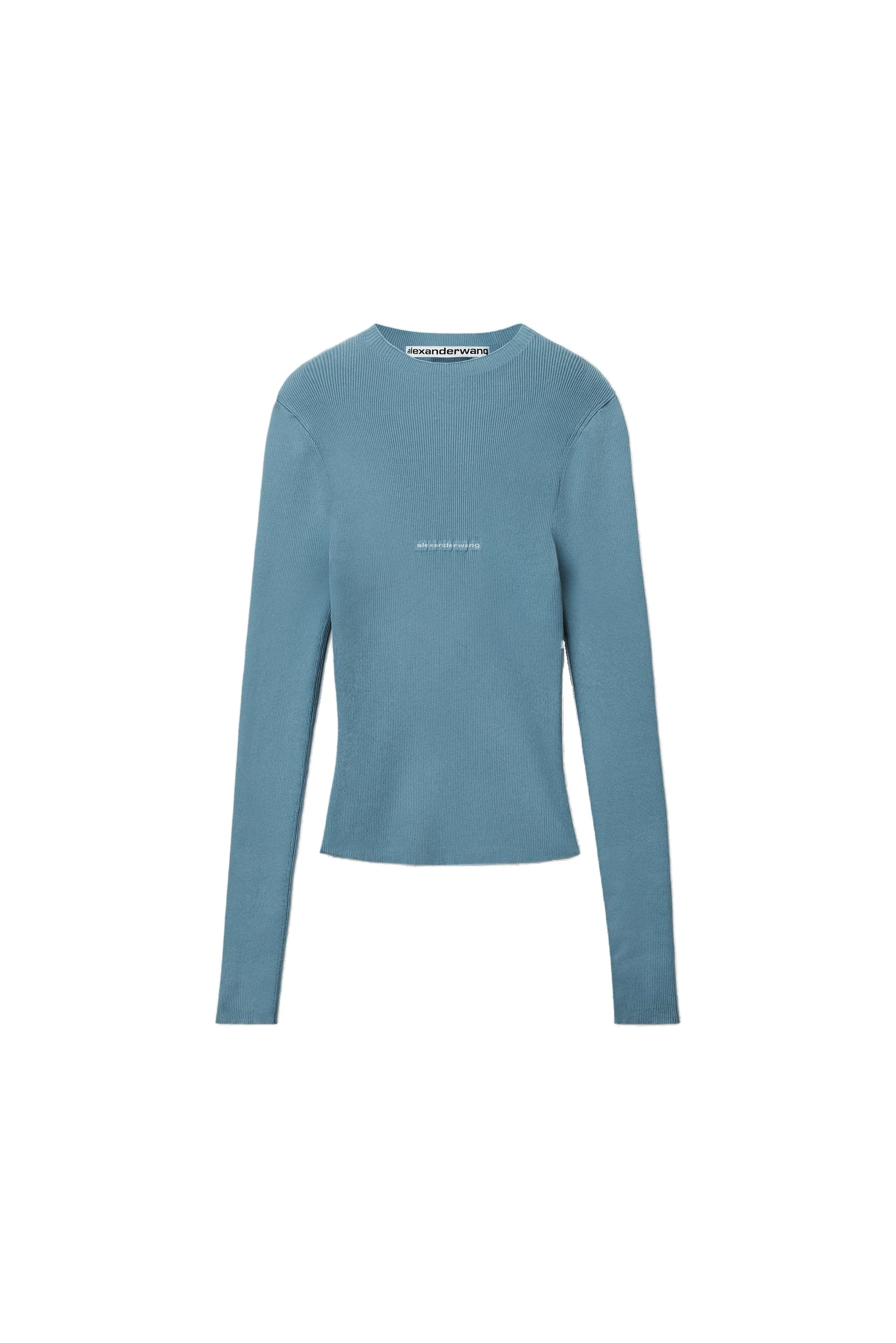 Alexander Wang Jacquard Logo Long Sleeve Crewneck Top in Chambray Blue Alexander Wang Jacquard Logo Long Sleeve Crewneck Top in Chambray Blue | Luxury Shoes
