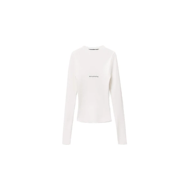 Alexander Wang Jacquard Logo Long Sleeve Crewneck Top in White | Luxury Shoes 