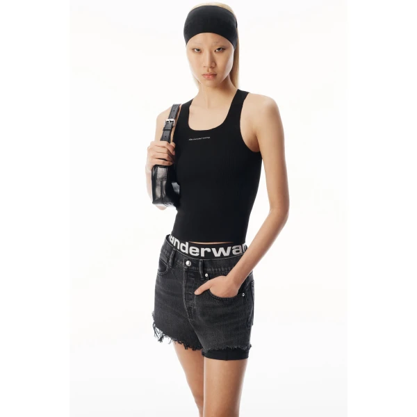 Alexander Wang Jacquard Logo Racer Tank in Black | Sleeveless | Luxury Shoes 