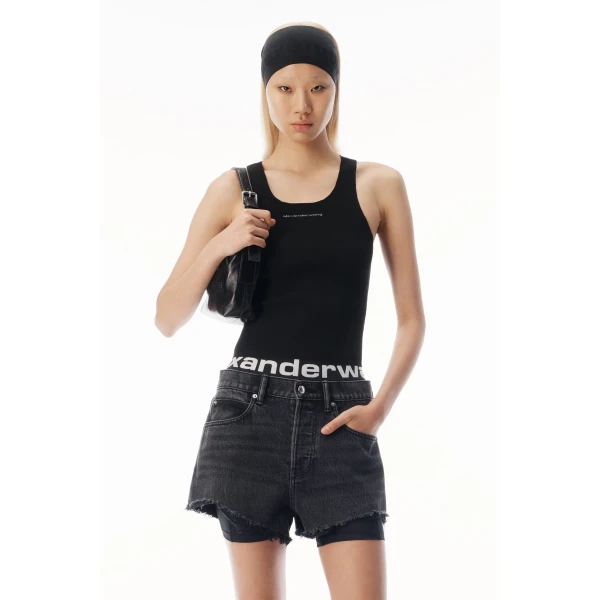 Alexander Wang Jacquard Logo Racer Tank in Black | Sleeveless | Luxury Shoes 