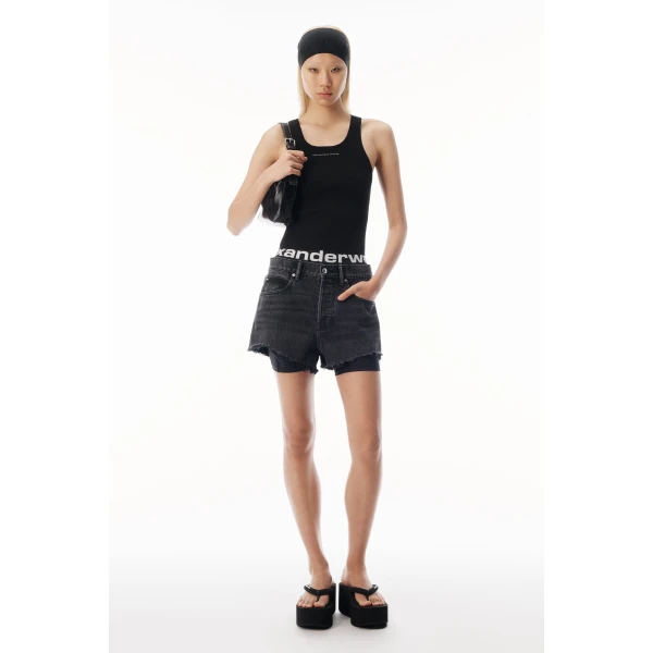 Alexander Wang Jacquard Logo Racer Tank in Black | Sleeveless | Luxury Shoes 
