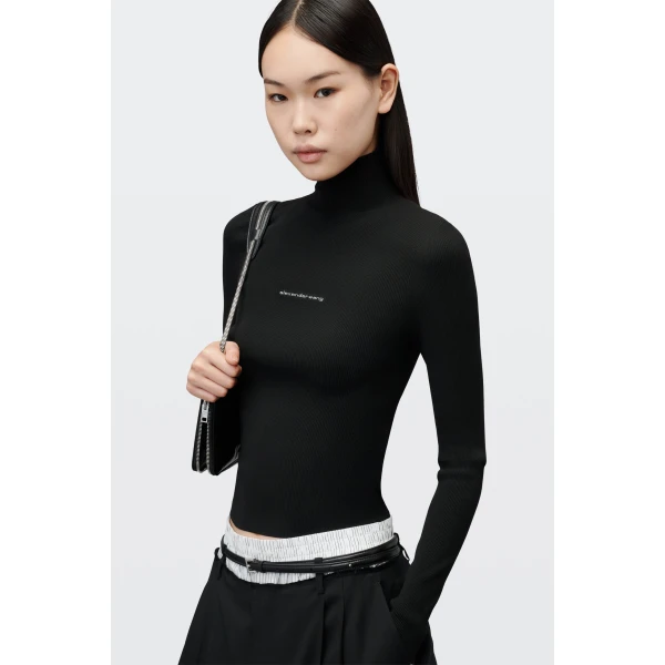 Alexander Wang Jacquard Logo Turtleneck in Black | Long Sleeve | Luxury Shoes 