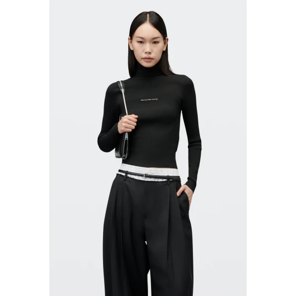 Alexander Wang Jacquard Logo Turtleneck in Black | Long Sleeve | Luxury Shoes 
