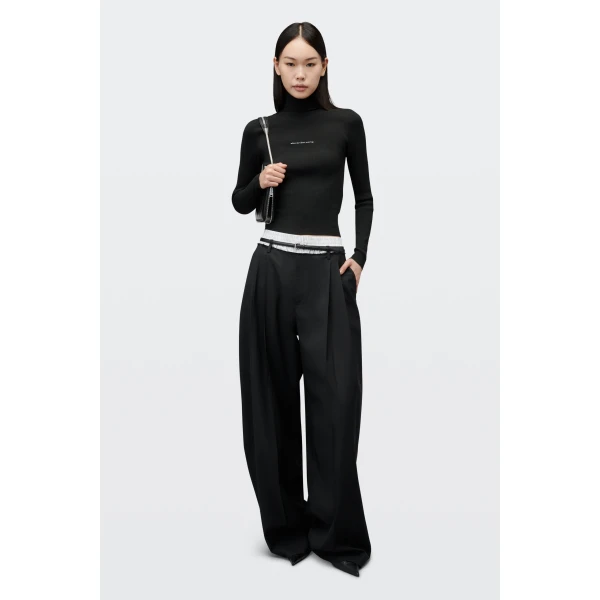 Alexander Wang Jacquard Logo Turtleneck in Black | Long Sleeve | Luxury Shoes 