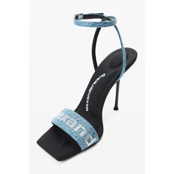Alexander Wang Julie 105mm Billboard Denim Sandal in Vintage Medium Indigo | Sandals | Luxury Shoes 