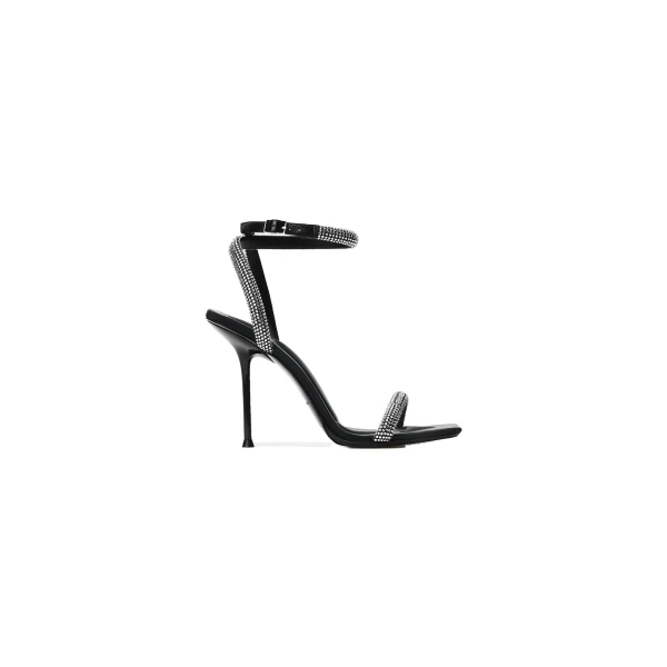 Julie 105mm Crystal Hotfix Ankle Strap Sandal in Black and Silver