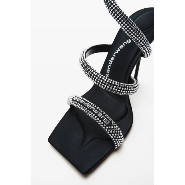 Alexander Wang Julie 105mm Crystal Hotfix Coil Sandal in Black and Silver | Sandals | Luxury Shoes 