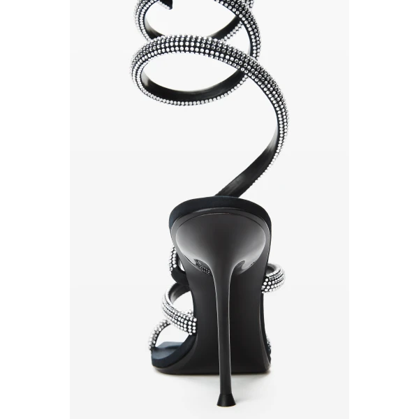 Alexander Wang Julie 105mm Crystal Hotfix Coil Sandal in Black and Silver | Sandals | Luxury Shoes 