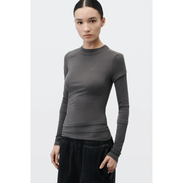 Alexander Wang Layered Long-Sleeve Top in Charcoal | Tops | Luxury Shoes 