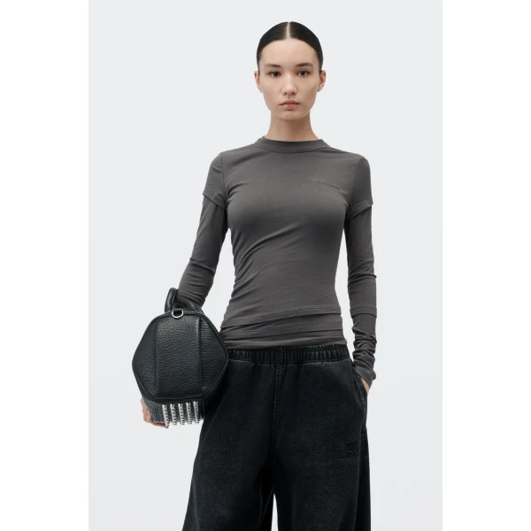 Alexander Wang Layered Long-Sleeve Top in Charcoal | Tops | Luxury Shoes 