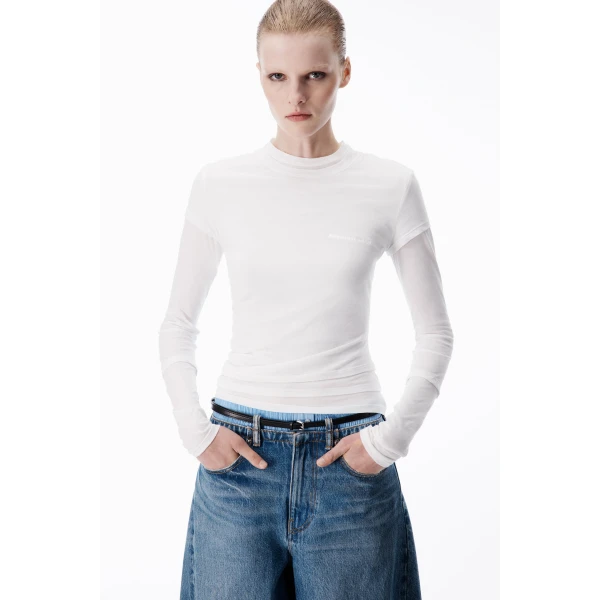 Alexander Wang Layered Long-Sleeve Top in White | Tops | Luxury Shoes 