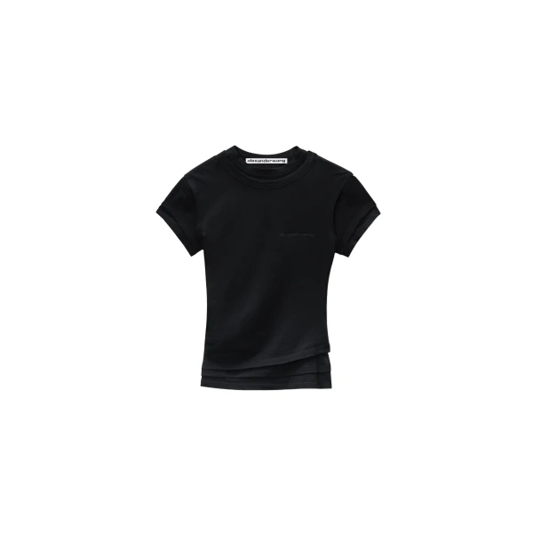 Layered Short-Sleeve Top in Black