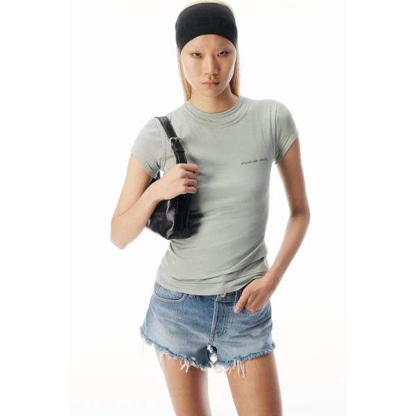 Alexander Wang Layered Short-Sleeve Top in Blaze Green | Shorts | Luxury Shoes 