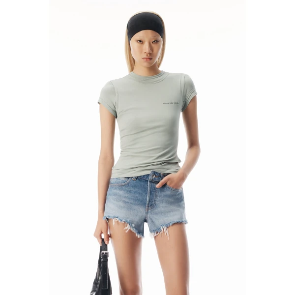 Alexander Wang Layered Short-Sleeve Top in Blaze Green | Shorts | Luxury Shoes 