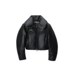 Alexander Wang Leather Funnel-Neck Puffer Jacket in Black | Luxury Shoes 