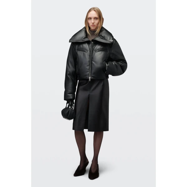 Alexander Wang Leather Funnel-Neck Puffer Jacket in Black | Leather Jackets | Luxury Shoes 