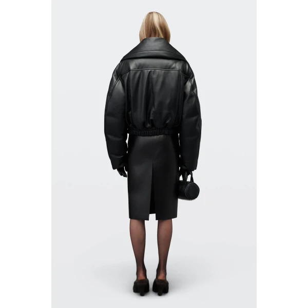 Alexander Wang Leather Funnel-Neck Puffer Jacket in Black | Leather Jackets | Luxury Shoes 