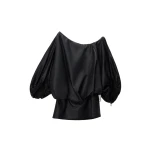 Alexander Wang Leather Gathered Off Shoulder Mini Dress in Black | Luxury Shoes 