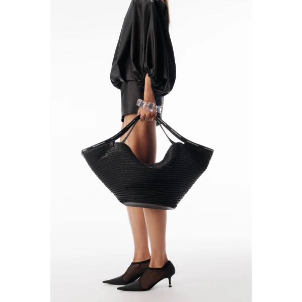 Alexander Wang Leather Gathered Off Shoulder Mini Dress in Black | Mini Dresses | Luxury Shoes 