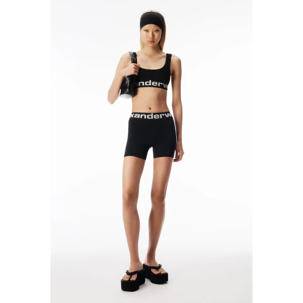 Alexander Wang Logo Elastic Bike Short in Black | Shorts | Luxury Shoes 