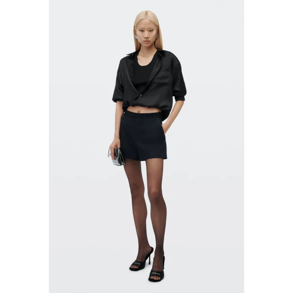 Alexander Wang Logo Elastic High-Rise Mini Short in Dark Navy | Shorts | Luxury Shoes 