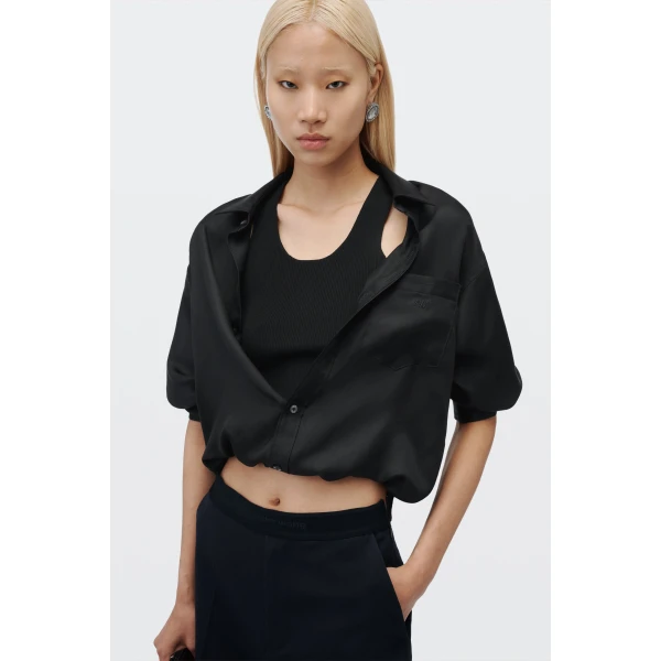 Alexander Wang Logo Elastic High-Rise Mini Short in Dark Navy | Shorts | Luxury Shoes 