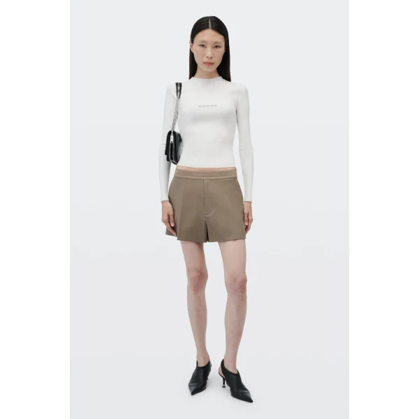 Alexander Wang Logo Elastic High-Rise Mini Short in Fallen Rock | Shorts | Luxury Shoes 