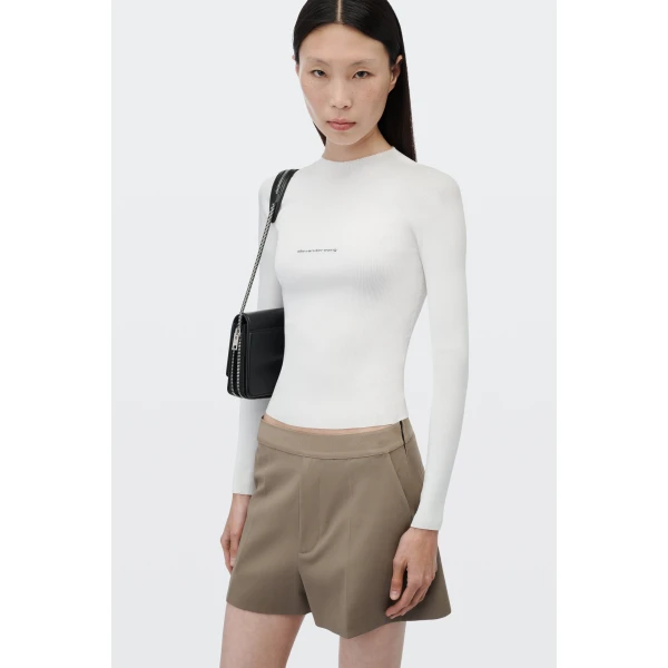 Alexander Wang Logo Elastic High-Rise Mini Short in Fallen Rock | Shorts | Luxury Shoes 