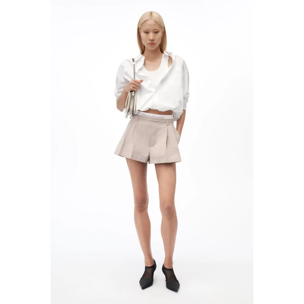 Alexander Wang Logo Elastic High-Rise Short in Stone | Shorts | Luxury Shoes 