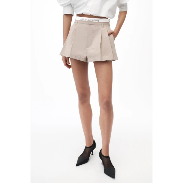 Alexander Wang Logo Elastic High-Rise Short in Stone | Shorts | Luxury Shoes 