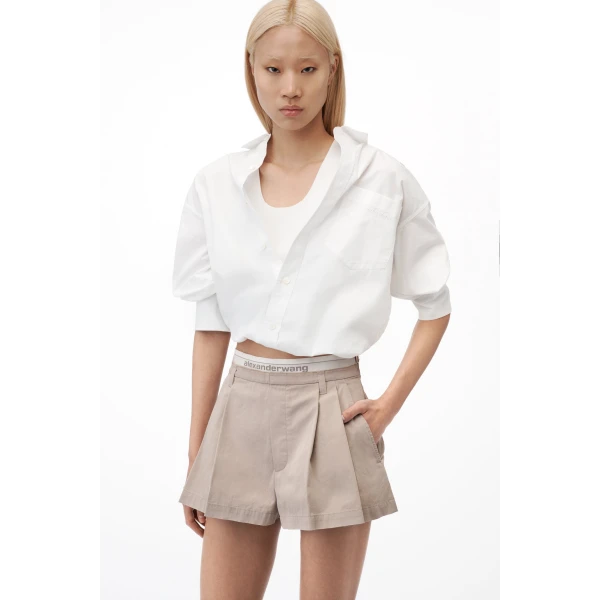 Alexander Wang Logo Elastic High-Rise Short in Stone | Shorts | Luxury Shoes 