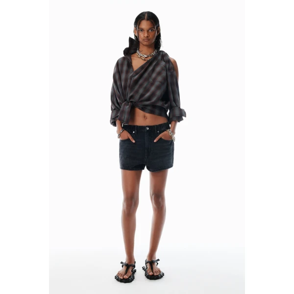 Alexander Wang Logo-Embossed Marathon Shorts in Grey Aged | Denim Shorts | Luxury Shoes 