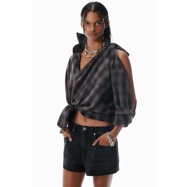 Alexander Wang Logo-Embossed Marathon Shorts in Grey Aged | Denim Shorts | Luxury Shoes 