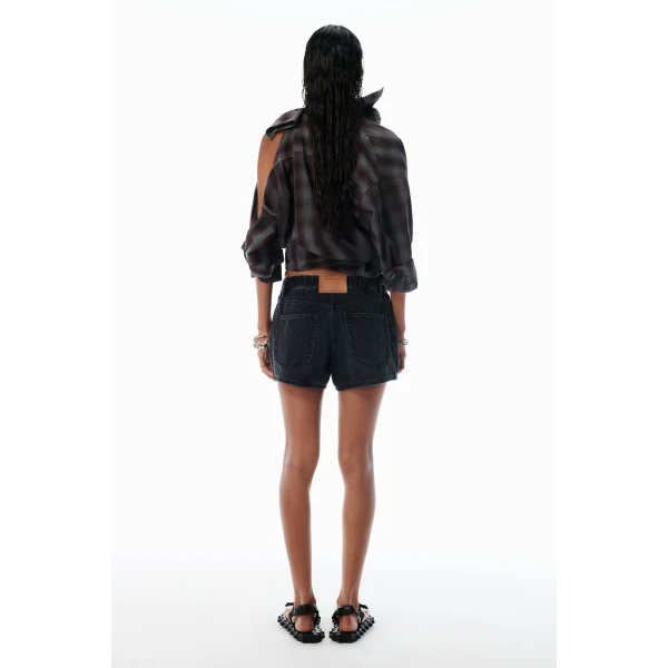 Alexander Wang Logo-Embossed Marathon Shorts in Grey Aged | Denim Shorts | Luxury Shoes 