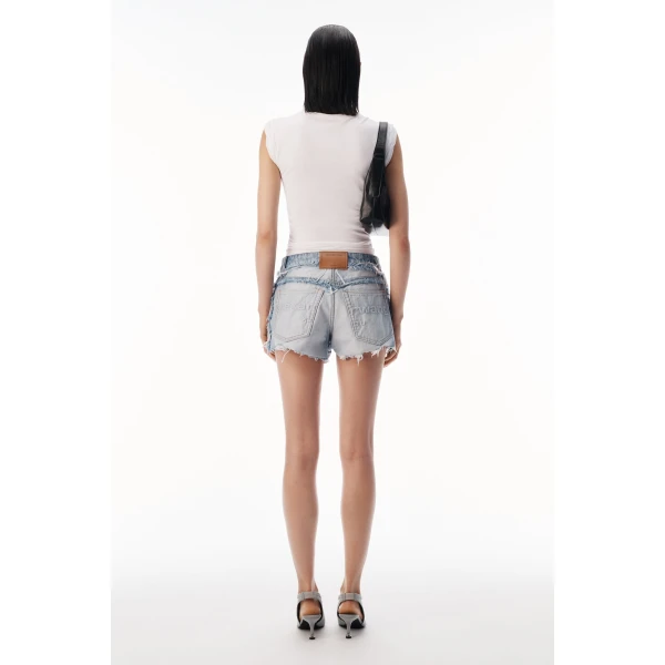 Alexander Wang Logo-Embossed Mid-Rise Inverted Denim Short in Inverted Bleach Blue | Denim Shorts | Luxury Shoes 