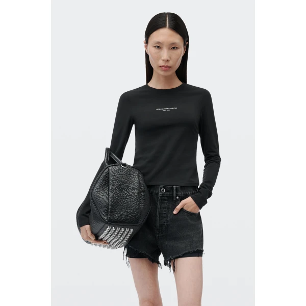 Alexander Wang Logo Print Fitted Long-Sleeve Tee in Black | T-shirts | Luxury Shoes 