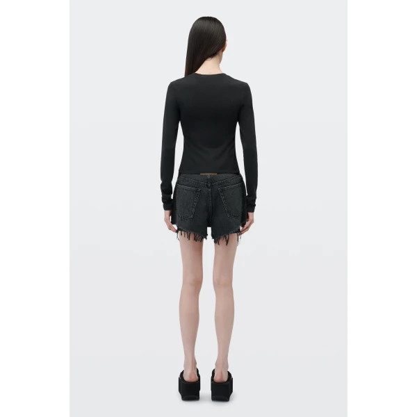 Alexander Wang Logo Print Fitted Long-Sleeve Tee in Black | T-shirts | Luxury Shoes 
