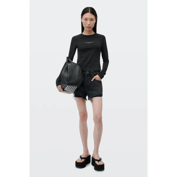 Alexander Wang Logo Print Fitted Long-Sleeve Tee in Black | T-shirts | Luxury Shoes 