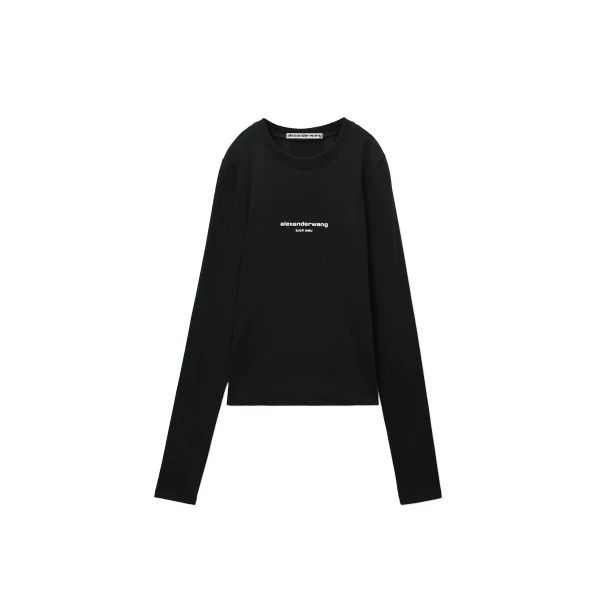 Alexander Wang Logo Print Fitted Long-Sleeve Tee in Black | Luxury Shoes 