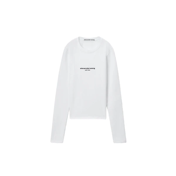 Alexander Wang Logo Print Fitted Long-Sleeve Tee in White | Luxury Shoes 