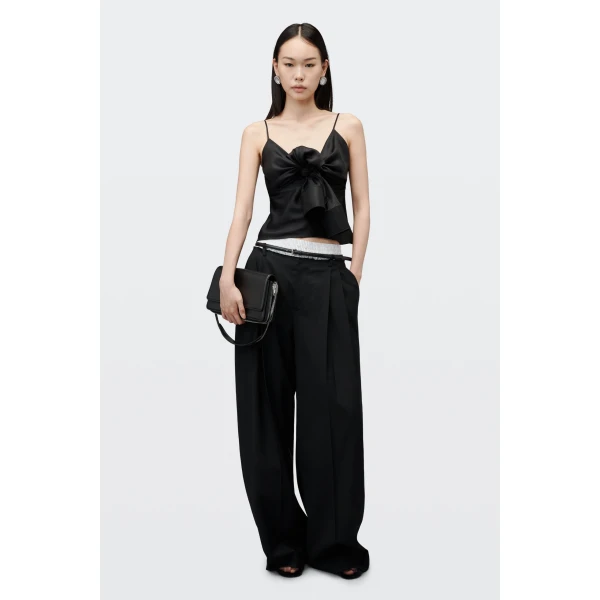 Alexander Wang Mid-Rise Layered Boxer Belted Tailored Pant in Black and White Pinstripe | Tailored pants | Luxury Shoes 
