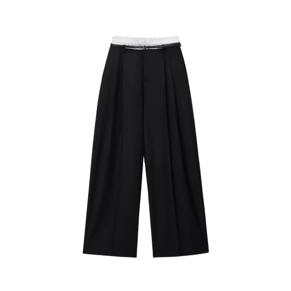 Alexander Wang Mid-Rise Layered Boxer Belted Tailored Pant in Black and White Pinstripe | Luxury Shoes 