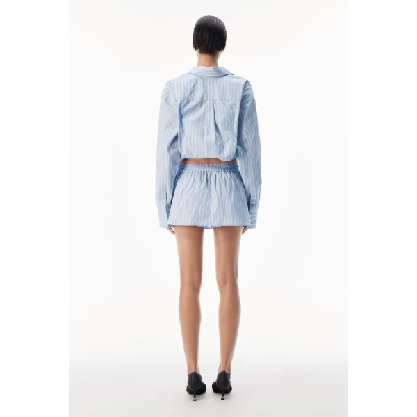 Alexander Wang Mid-Rise Mini Boxer Skort in Light Blue Stripe | Mini Skirts | Luxury Shoes 
