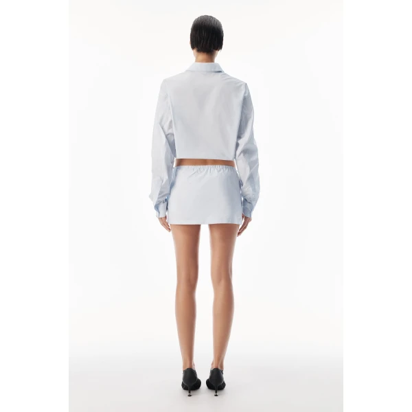 Alexander Wang Mid-Rise Mini Skort with Bungee Drawcord in White and Blue Stripe | Mini Skirts | Luxury Shoes 